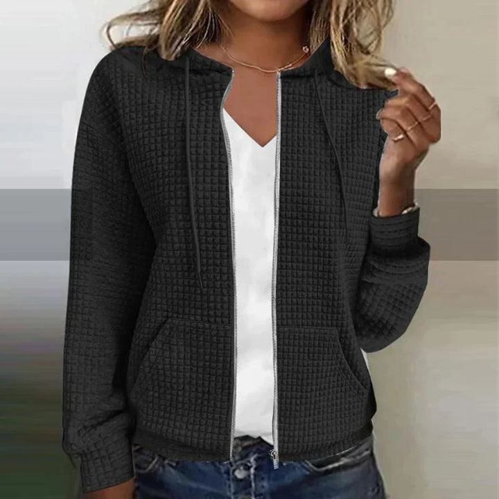 Women’s Hooded Jacket – Soft Quilted Texture – Regular Fit – Zip Front Casual Style