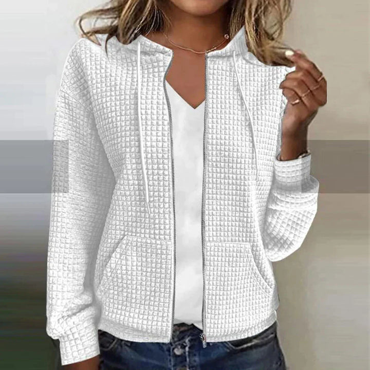 Women’s Hooded Jacket – Soft Quilted Texture – Regular Fit – Zip Front Casual Style