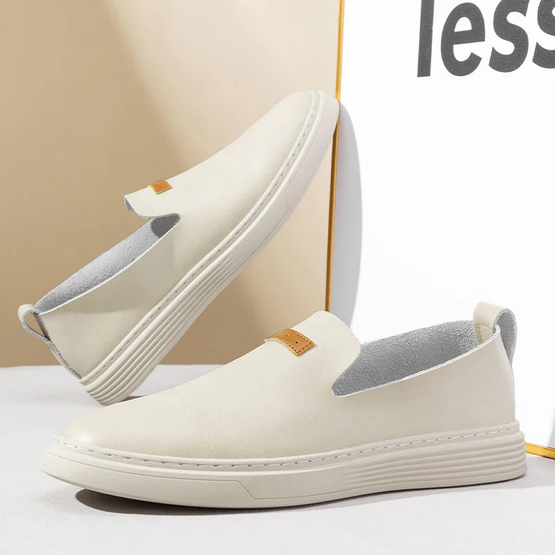 Men’s Leather Moccasins – Slip-On Design – Cushioned Sole – Low Profile Casual Fit