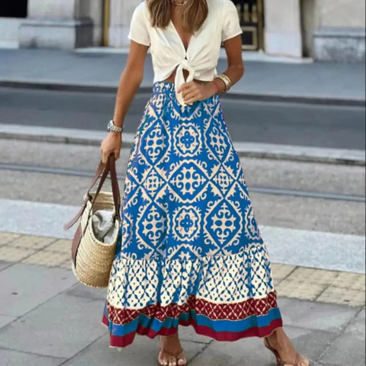 Women’s Maxi Skirt – High Waist – Flowy Silhouette – Breathable Blend – Boho Pattern