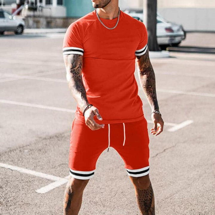 Men’s Athletic Set – Slim Fit – Breathable Stretch Blend – Short Sleeve Top & Shorts