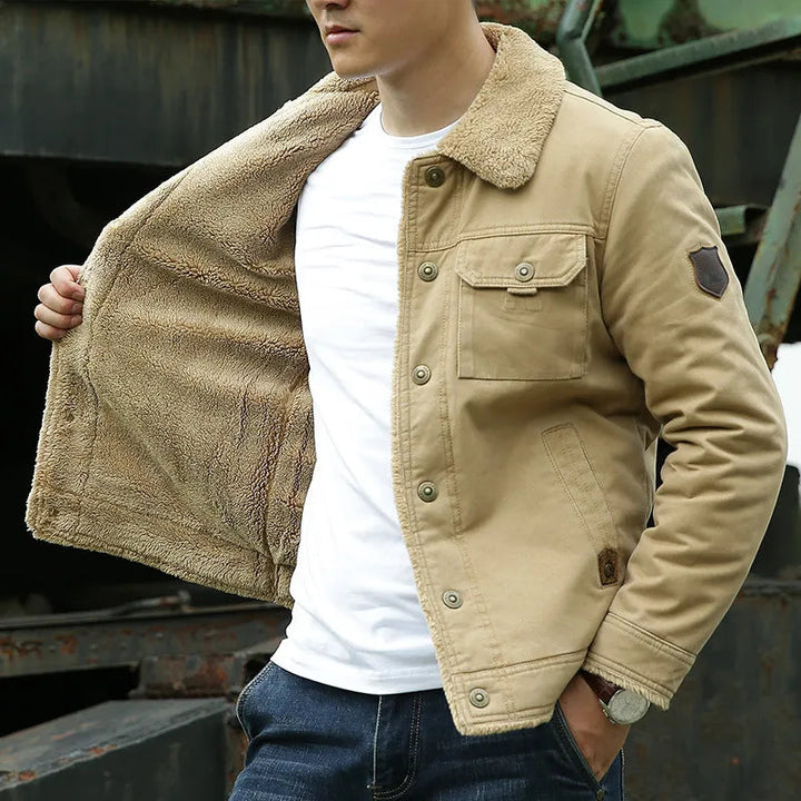 Men’s Jacket – Shearling Collar – Classic Fit – Button Closure