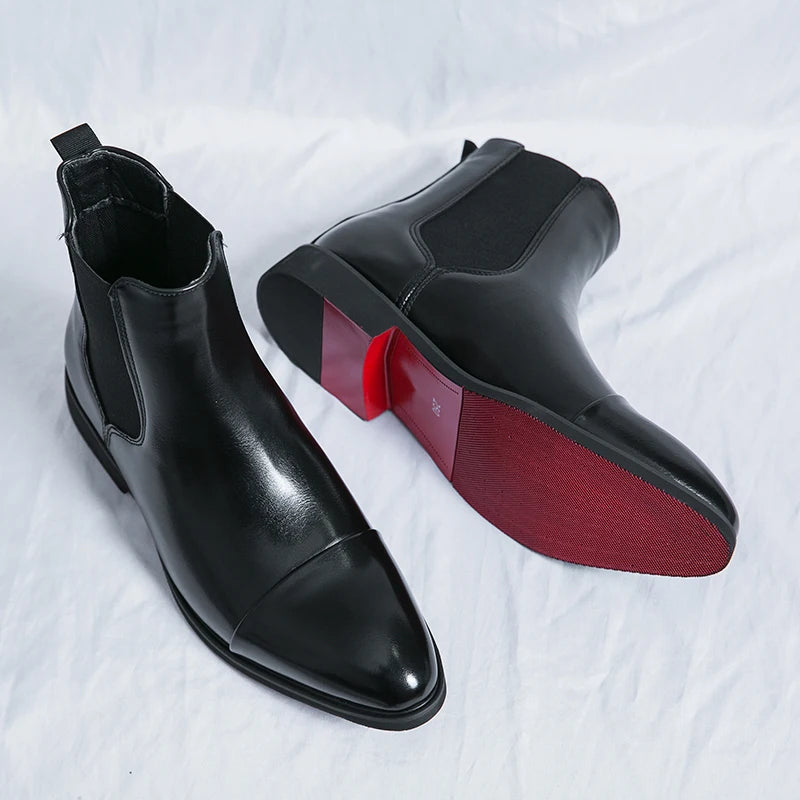Men’s Leather Boots – Sleek Fit – Cap Toe – Ankle Length – Slip-On Chelsea Style