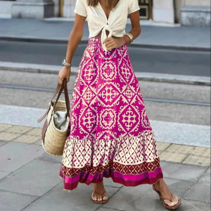 Women’s Maxi Skirt – High Waist – Flowy Silhouette – Breathable Blend – Boho Pattern