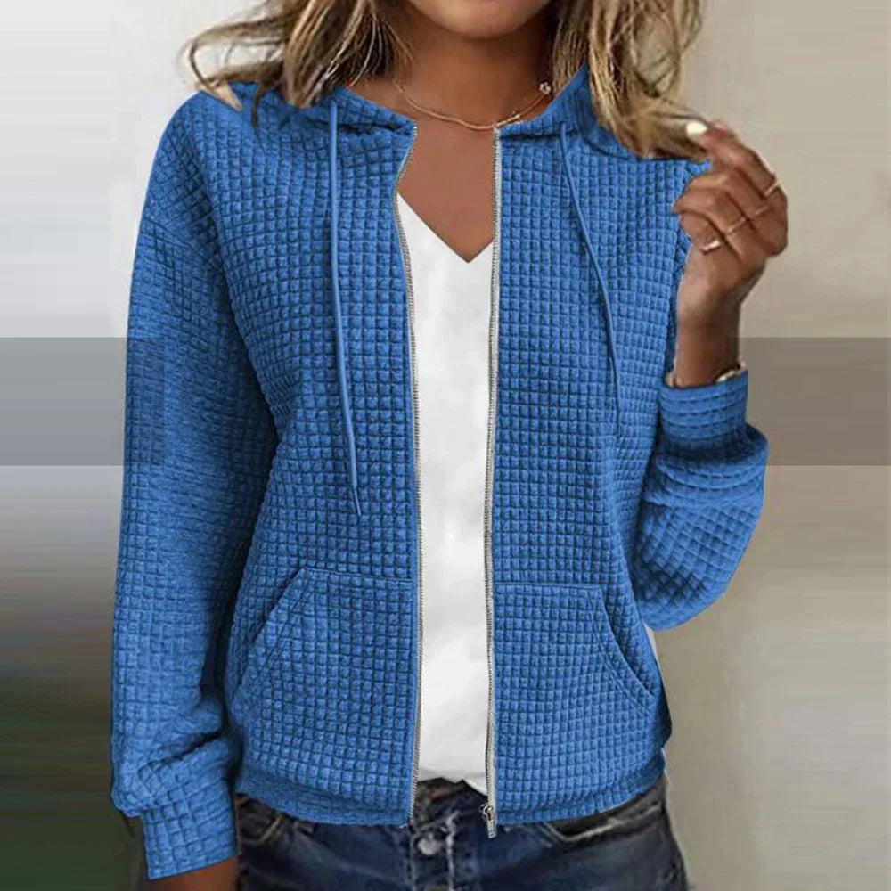 Women’s Hooded Jacket – Soft Quilted Texture – Regular Fit – Zip Front Casual Style