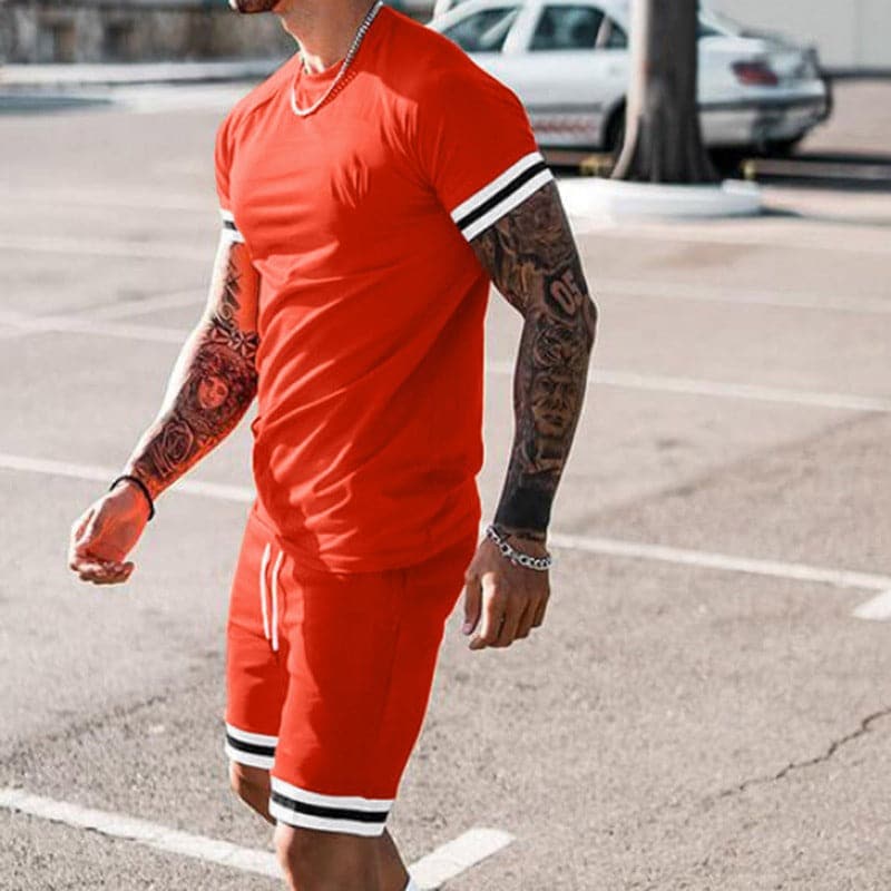 Men’s Athletic Set – Slim Fit – Breathable Stretch Blend – Short Sleeve Top & Shorts