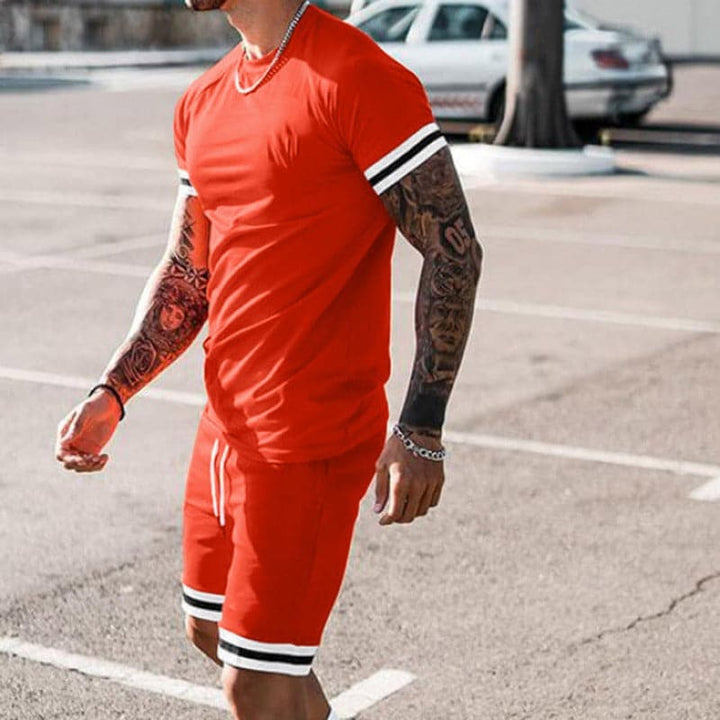 Men’s Athletic Set – Slim Fit – Breathable Stretch Blend – Short Sleeve Top & Shorts