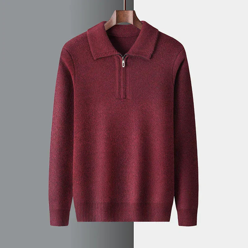 Men’s Quarter-Zip Sweater – Regular Fit – Ribbed Trim – Smart Casual Style