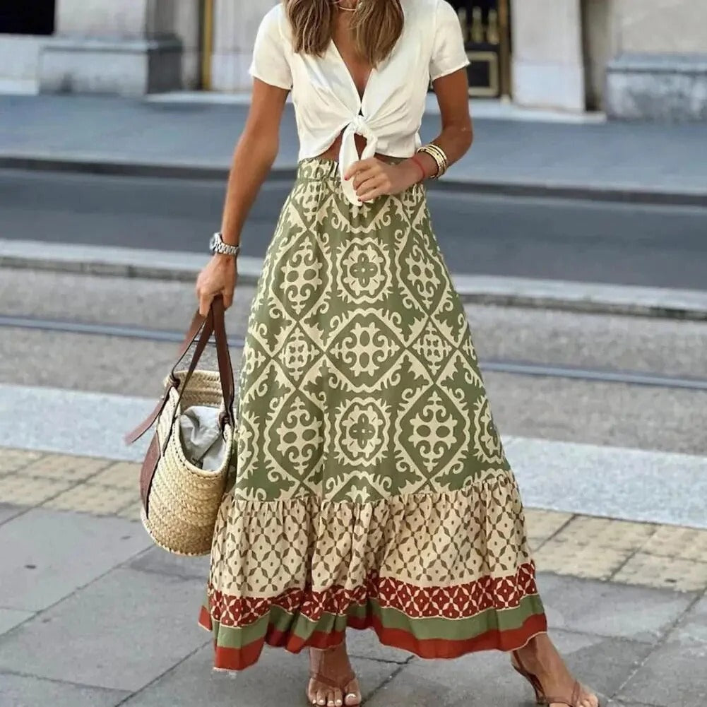 Women’s Maxi Skirt – High Waist – Flowy Silhouette – Breathable Blend – Boho Pattern