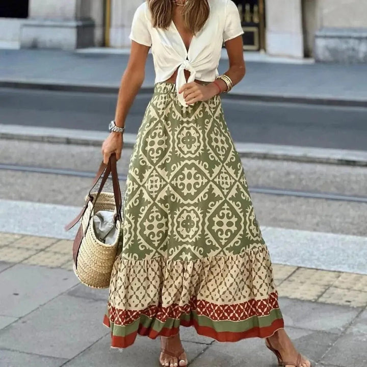 Women’s Maxi Skirt – High Waist – Flowy Silhouette – Breathable Blend – Boho Pattern
