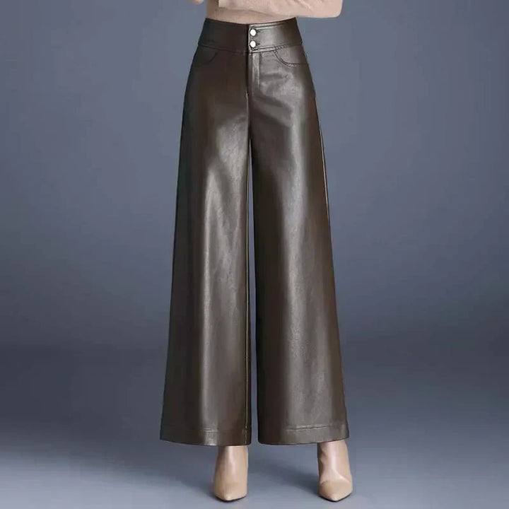 Women’s Leather Trousers - High Waist - Wide Leg - Relaxed Fit - Full Length