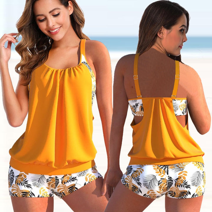 Women’s Tankini Set – Blouson Top – Adjustable Racerback – Fitted Shorts – Breathable Blend