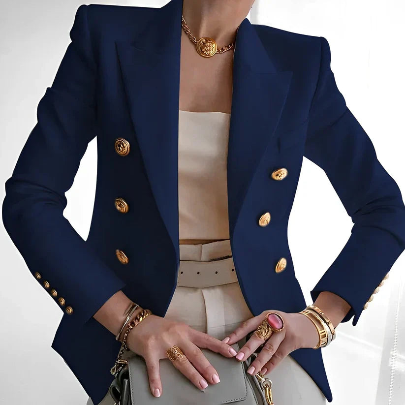 Women’s Blazer – Tailored Fit – Double-Breasted – Structured Silhouette – Gold Button Trim