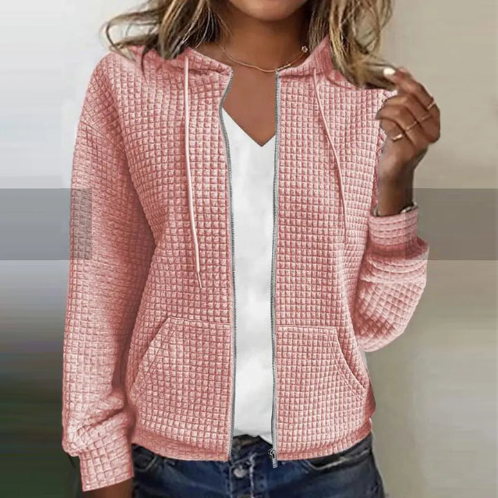 Women’s Hooded Jacket – Soft Quilted Texture – Regular Fit – Zip Front Casual Style