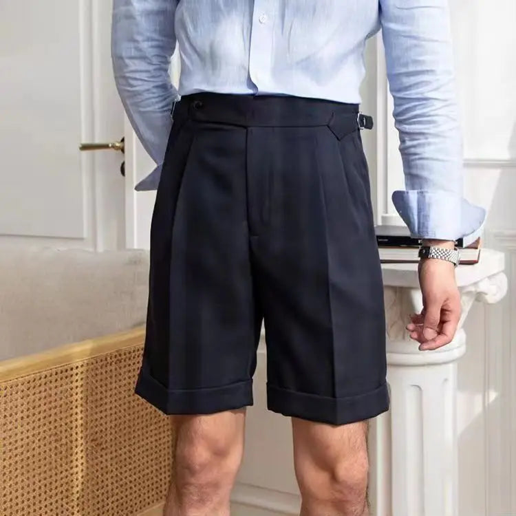 Men’s Tailored Shorts – Pleated Front – Cuffed Hem – Knee Length Fit