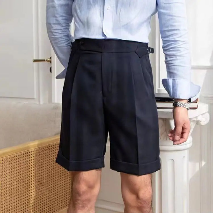 Men’s Tailored Shorts – Pleated Front – Cuffed Hem – Knee Length Fit