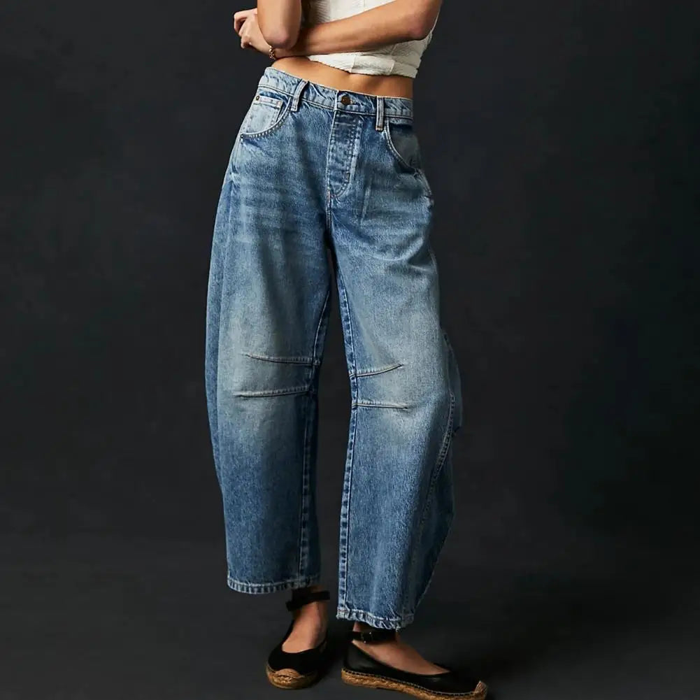 Women’s Jeans - Relaxed Fit - Barrel Leg - Full Length - Animal Print Casual Denim