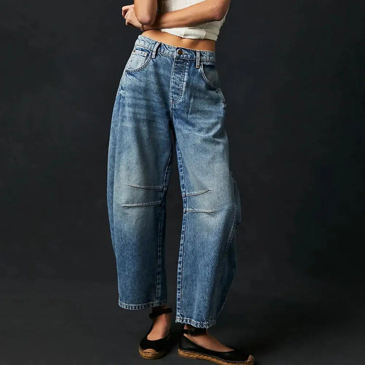 Women’s Jeans - Relaxed Fit - Barrel Leg - Full Length - Animal Print Casual Denim