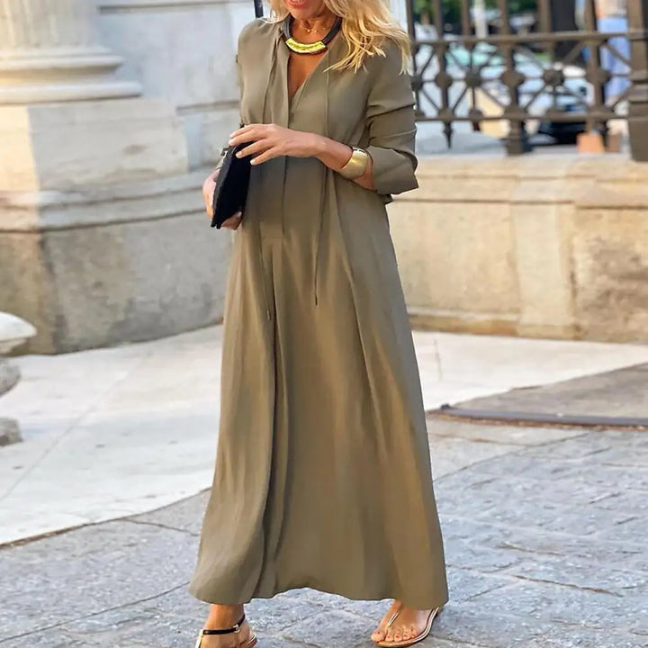 Women's Maxi Dress - V-Neck - Long Sleeve - Flowy Elegant Fit