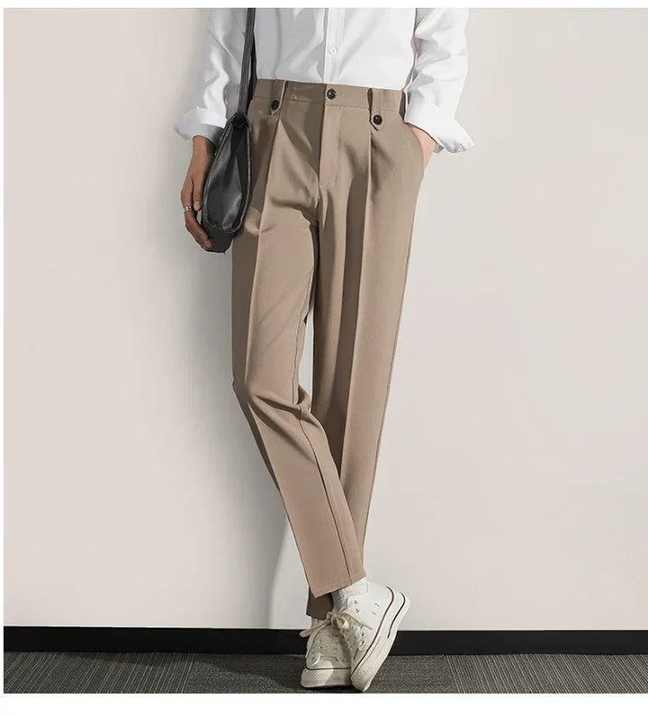 Men’s Trousers - Classic Fit - Pleated Front - Straight Leg Lightweight Cotton Blend