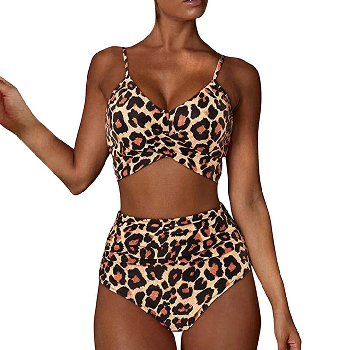Women’s Bikini Set – Slim Fit Cross-Front Top – High-Waisted Ruched Bottoms