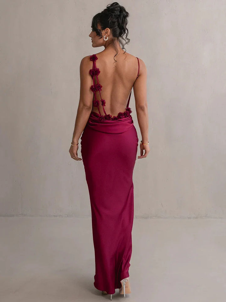 Women's Evening Gown - Satin Floor-Length - Cowl Neck - Spaghetti Straps Elegant Fit