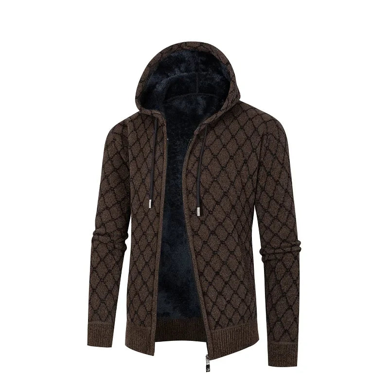 Men’s Zip-Up Hoodie – Plush Fleece Lining – Ribbed Trim – Textured Knit – Casual Fit