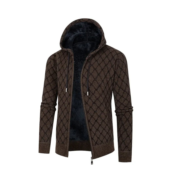 Men’s Zip-Up Hoodie – Plush Fleece Lining – Ribbed Trim – Textured Knit – Casual Fit
