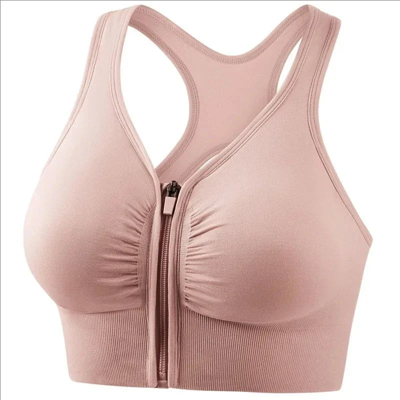 Women's Sports Bra – Breathable Blend – Snug Fit – Racerback – Front Zipper – Workout Support