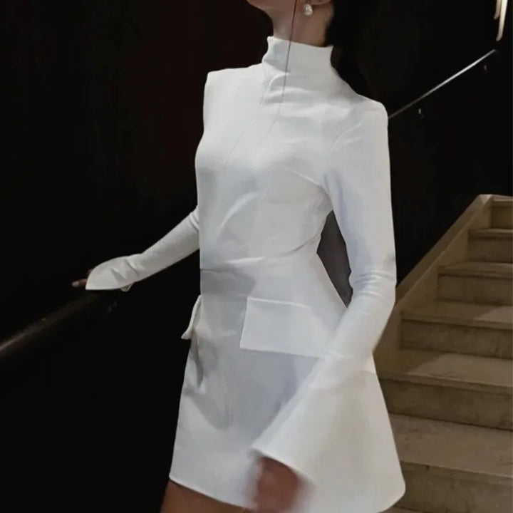 Women's Bodycon Dress - High Neck - Long Sleeve - Fitted Waist - Elegant Evening Wear