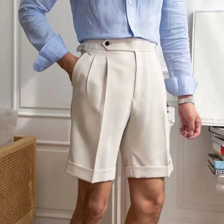 Men’s Tailored Shorts – Pleated Front – Cuffed Hem – Knee Length Fit