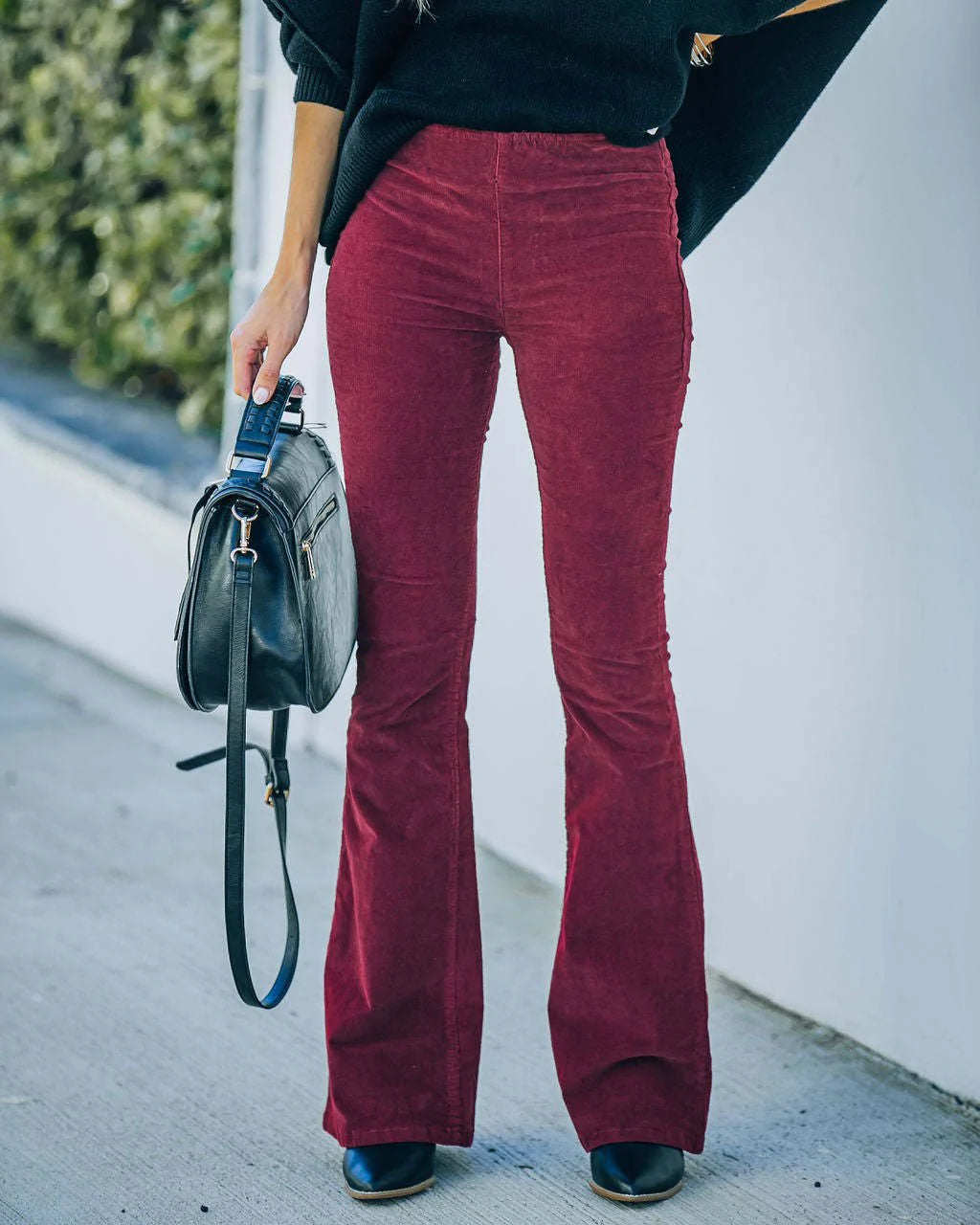 Women's Flared Trousers - Stretch Cotton - High Waist - Casual Chic Fit