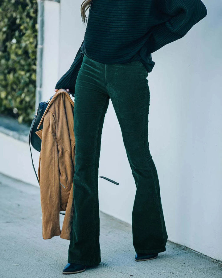 Women's Flared Trousers - Stretch Cotton - High Waist - Casual Chic Fit