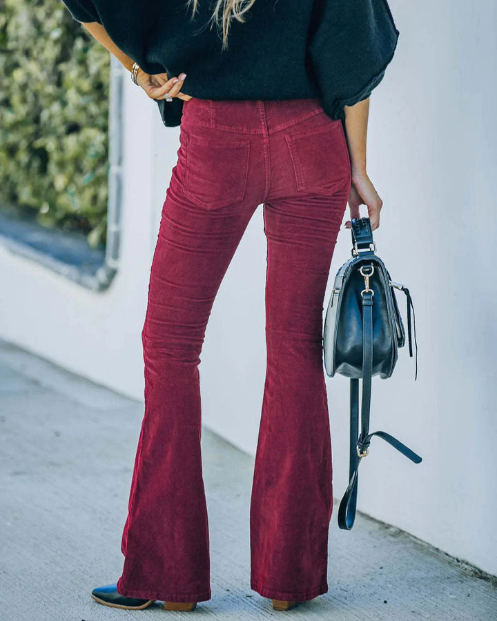 Women's Flared Trousers - Stretch Cotton - High Waist - Casual Chic Fit