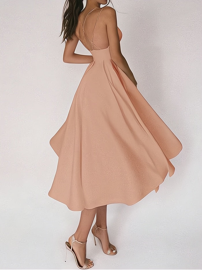 Women's Formal Dress - Satin Fabric - V-Neckline - Spaghetti Straps - Floor-Length Elegant Fit