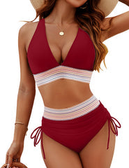 Women’s Bikini Set – High-Waisted Bottom – Tummy Control – Adjustable Triangle Top