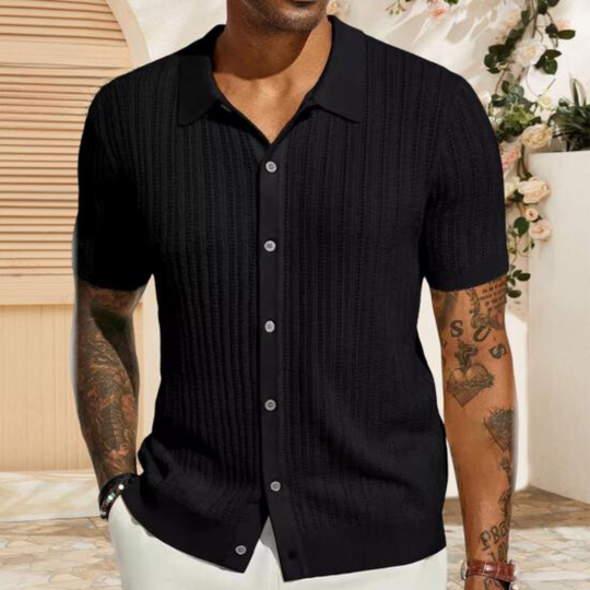Men’s Knit Shirt - Soft Ribbed Texture - Regular Fit - Short Sleeve Casual Style