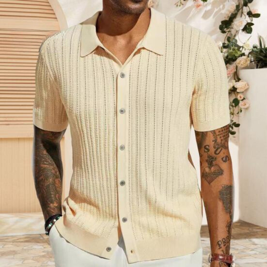 Men’s Knit Shirt - Soft Ribbed Texture - Regular Fit - Short Sleeve Casual Style