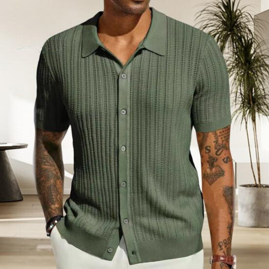 Men’s Knit Shirt - Soft Ribbed Texture - Regular Fit - Short Sleeve Casual Style