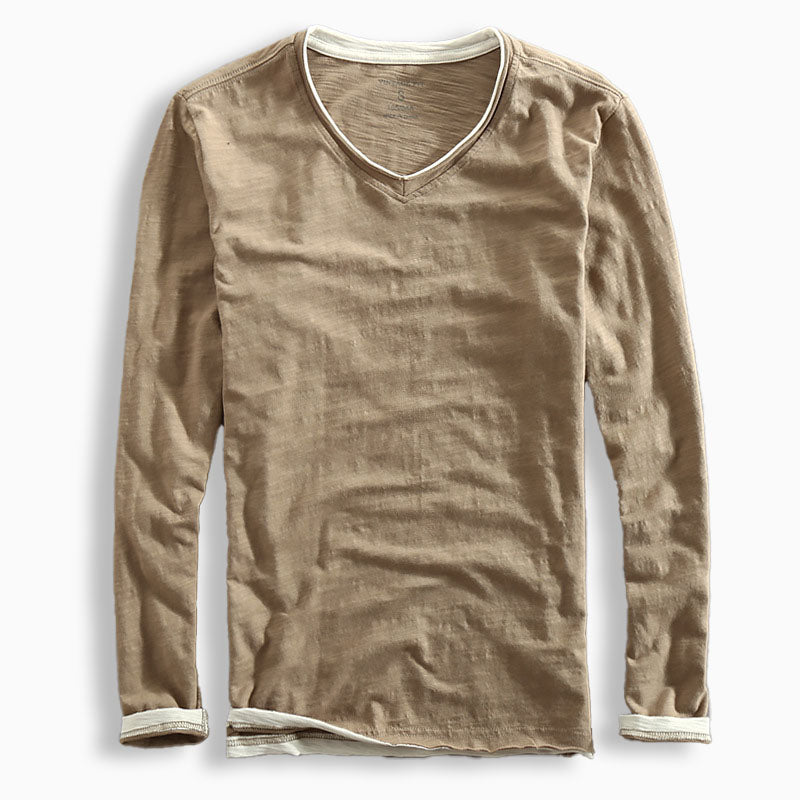 Men’s Long Sleeve Shirt - Classic Fit - V-Neck - Casual Everyday Wear