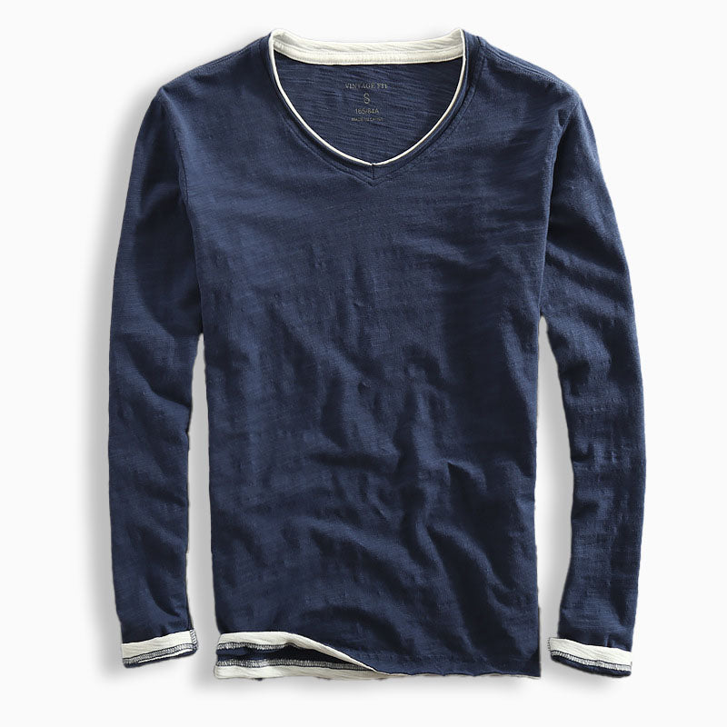 Men’s Long Sleeve Shirt - Classic Fit - V-Neck - Casual Everyday Wear