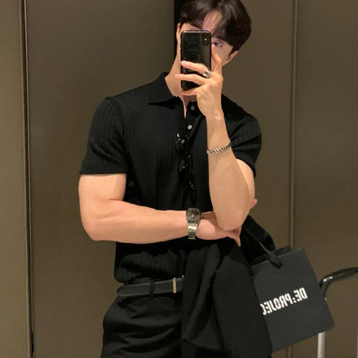 Men’s Polo Shirt - Slim Fit - Ribbed Soft Knit - Short Sleeve Smart Casual Style