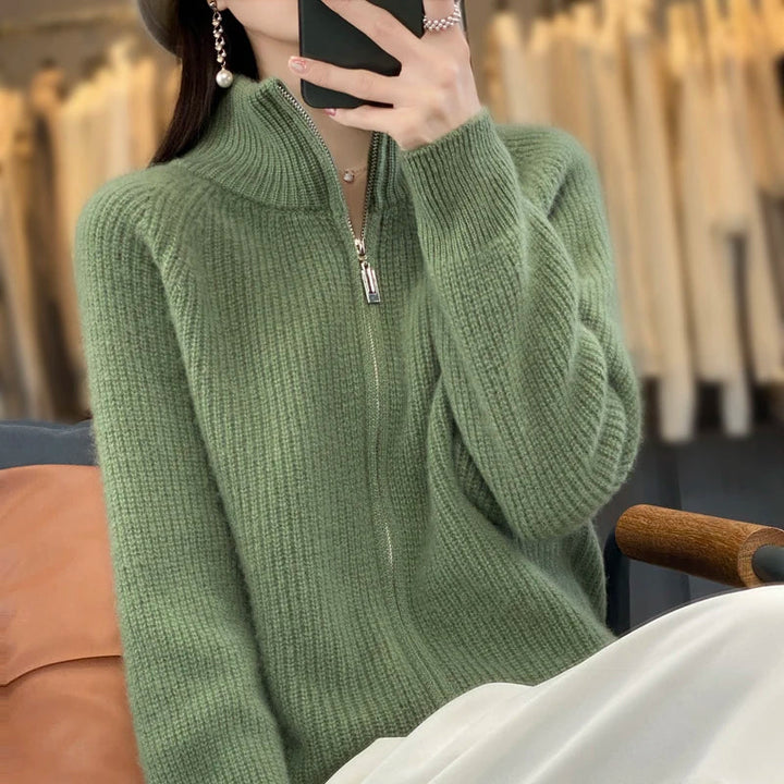 Women’s Cardigan – Relaxed Fit – Zip Front – Hip Length Casual Layer