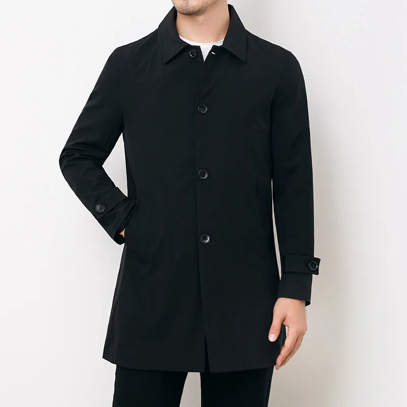 Men’s Windbreaker Jacket - Water-Resistant - Relaxed Fit - Button Front Mid-Length