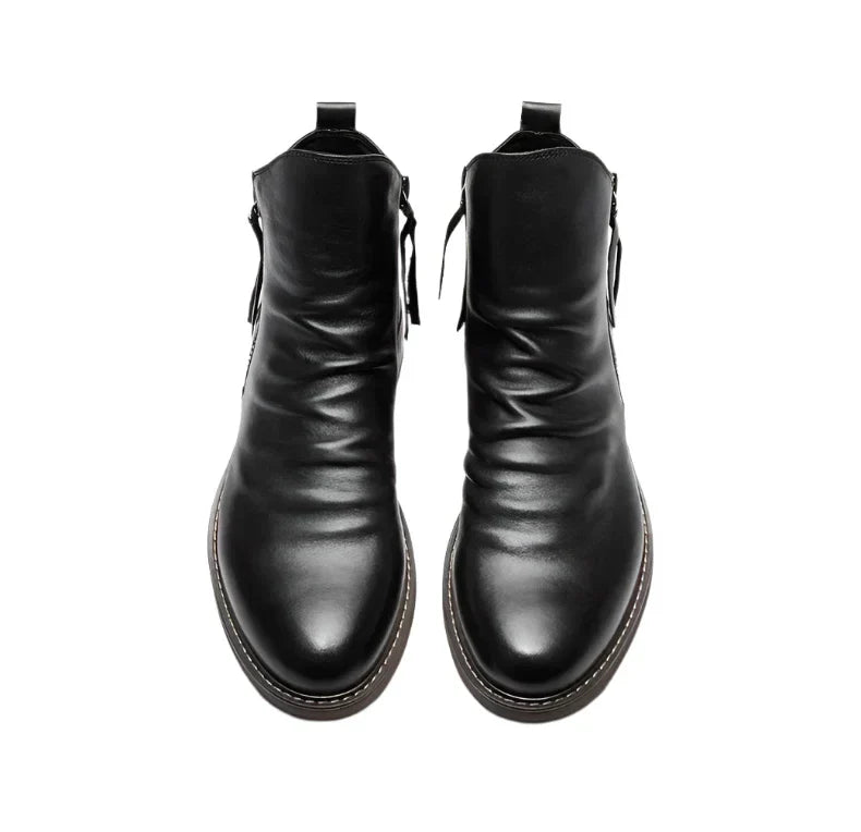 Men’s Ankle Boots – Leather-Look Finish – Side Zipper – Sleek Fit – Low Heel