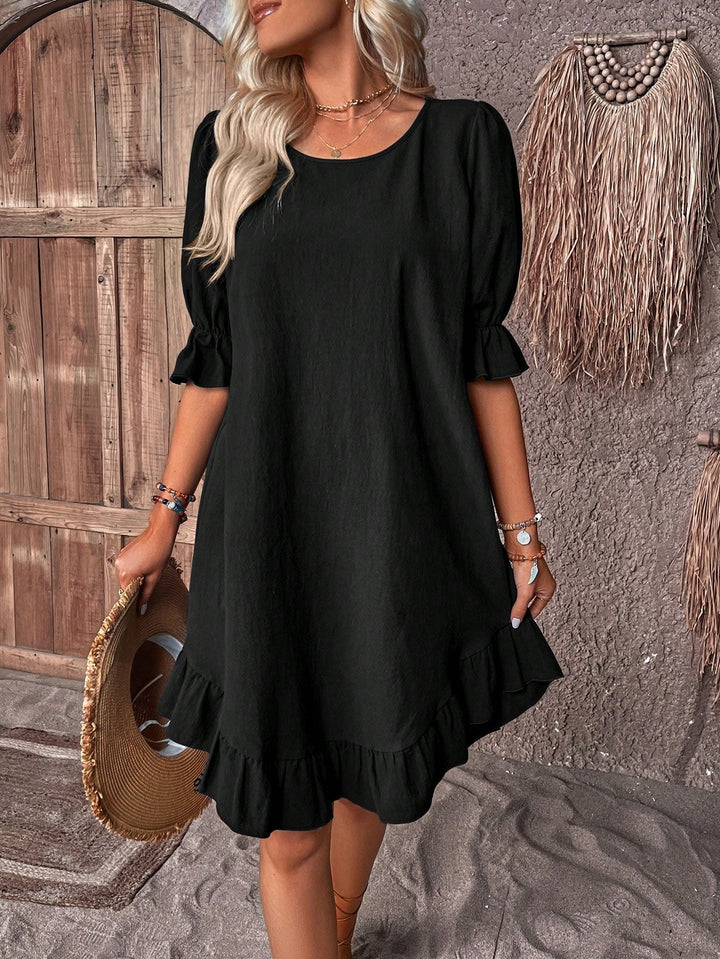 Women's Shift Dress - Lightweight Fabric - Ruffled Hem - Loose Fit Casual Wear
