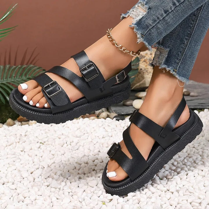 Women’s Sandals – Adjustable Straps – Open Toe – Cushioned Flat Sole – Casual Comfort
