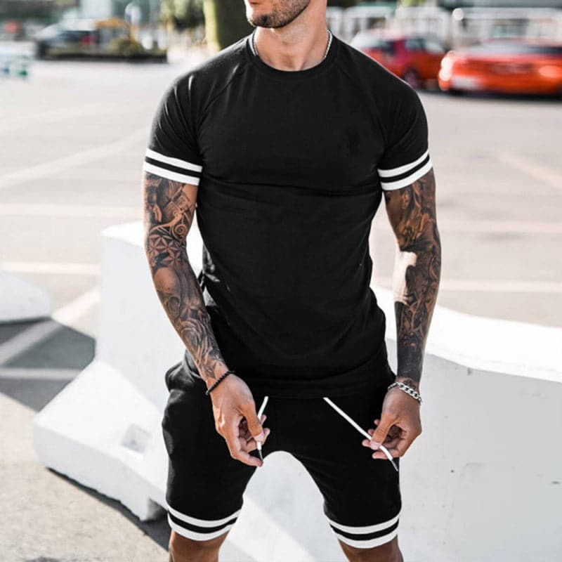 Men’s Athletic Set – Slim Fit – Breathable Stretch Blend – Short Sleeve Top & Shorts