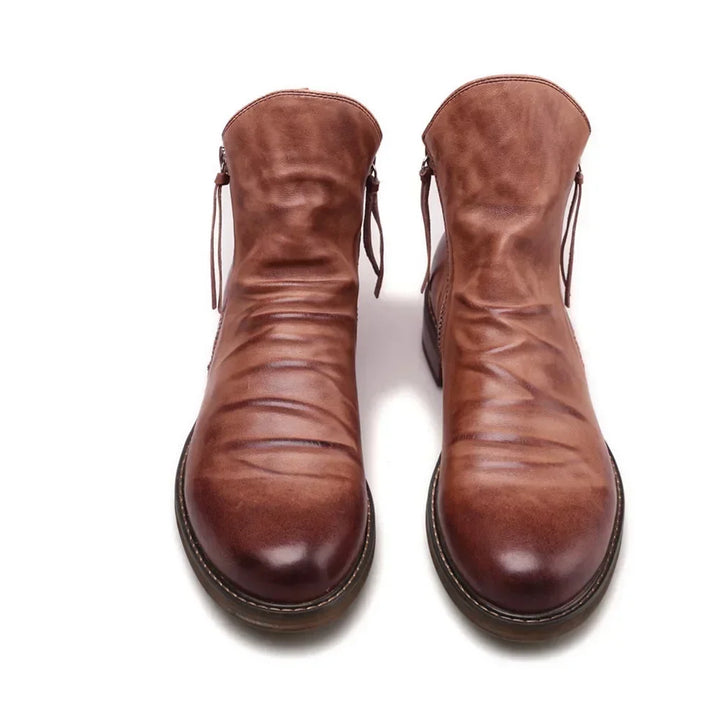 Men’s Ankle Boots – Leather-Look Finish – Side Zipper – Sleek Fit – Low Heel