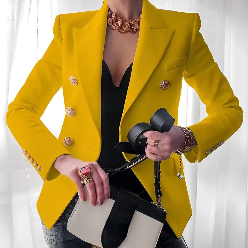 Women’s Blazer – Tailored Fit – Double-Breasted – Structured Silhouette – Gold Button Trim